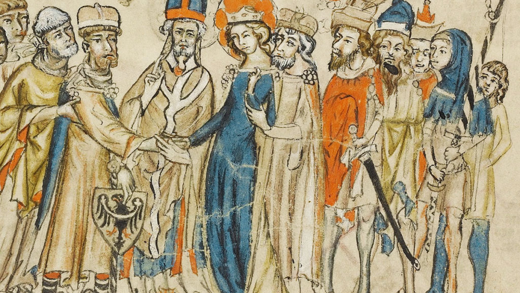 Ślub Henryka Brodatego z Jadwigą Śląską. Miniatura XIV-wieczna.