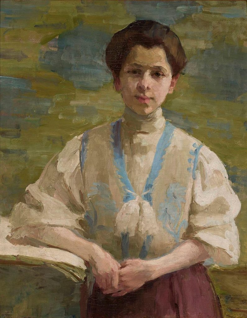 Autoportret Olgi Boznańskiej namalowany w 1893 roku. Miała wówczas 28 lat (domena publiczna).