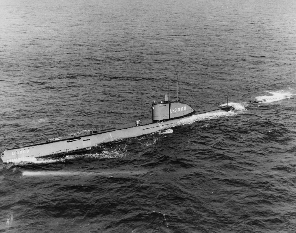 Okręty podwodny typu XXI na zdjęciu z 1948 roku, gdy służył jako jednostka testowa dla US Navy (domena publiczna).