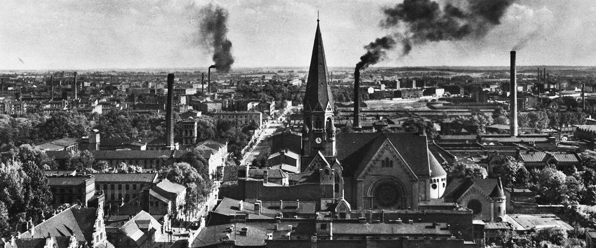 Panorama przedwojennej Łodzi. Południowa strona miasta