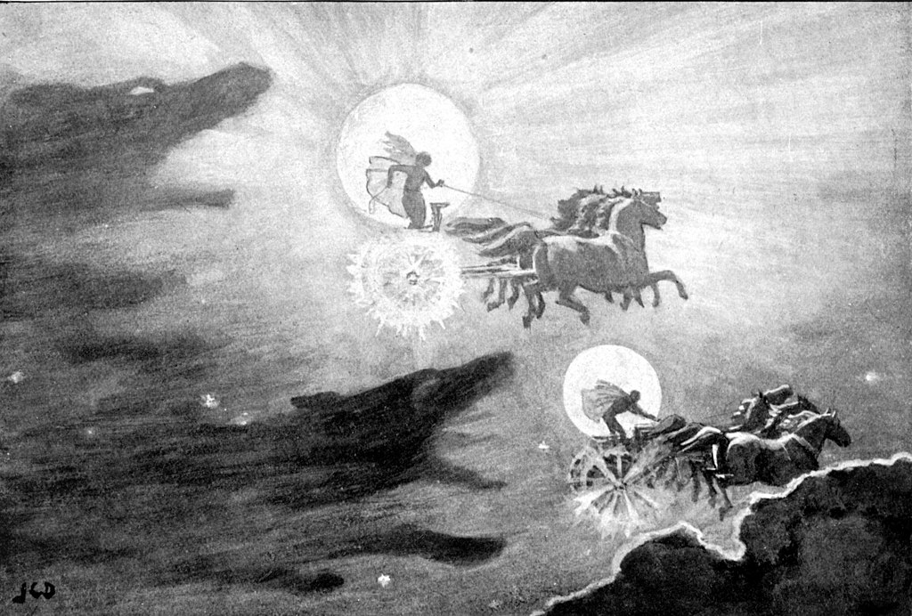 Słońce i księżyc gonione przez wilka (John Charles Dollman/domena publiczna).