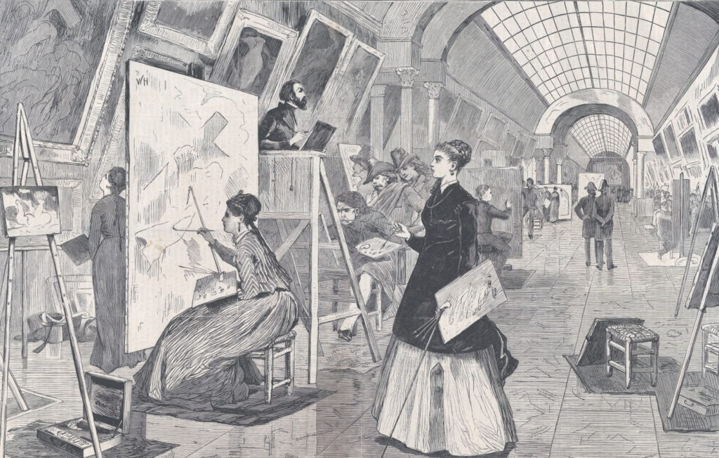 Winslow Homer, Studentki szkół artystycznych i kopistki w Luwrze (domena publiczna).