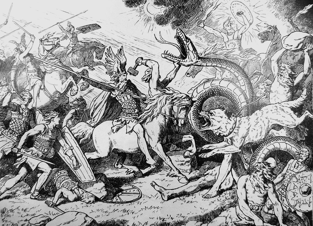 A tak ragnarök wyobrażał sobie Johannes Gehrts (domena publiczna).
