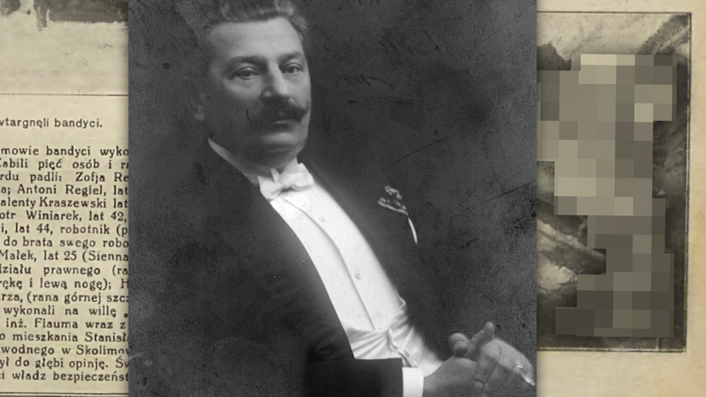 Ludwik Kurnatowski na tle relacji prasowych ze zdarzeń w Skolimowie.