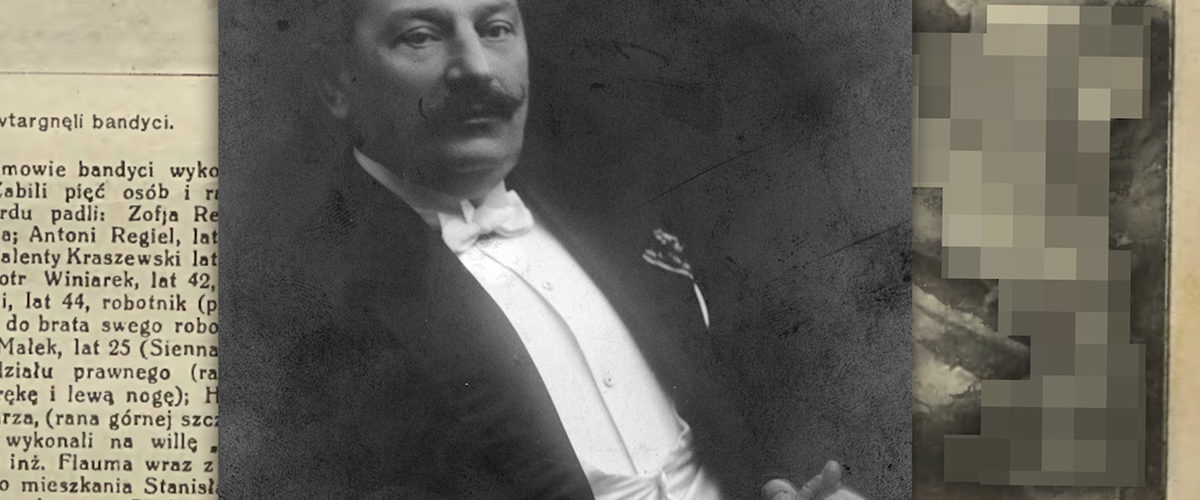 Ludwik Kurnatowski na tle relacji prasowych ze zdarzeń w Skolimowie.