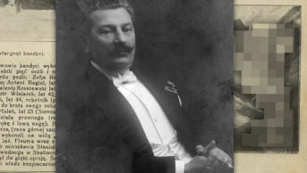 Ludwik Kurnatowski na tle relacji prasowych ze zdarzeń w Skolimowie.