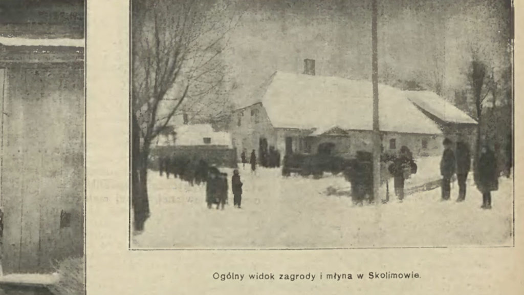 Młyn w Skolimowie. Fotografia opublikowana przez prasę wkrótce po napadzie.