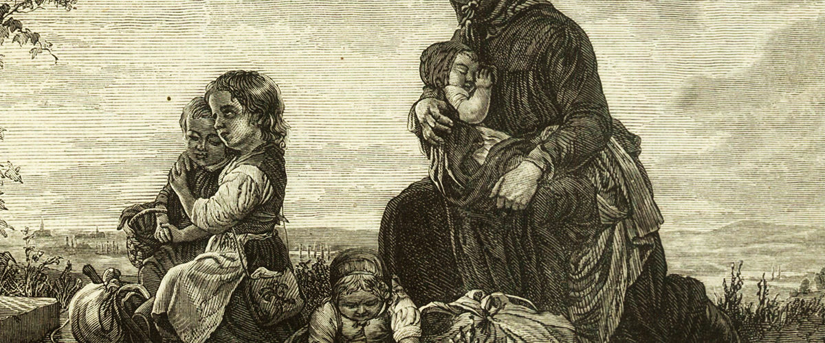 Chłopka z gromadką swoich dzieci. Ilustracja XIX-wieczna