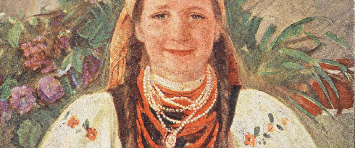 Łowicka chłopka. Pocztówka z początku XX wieku.