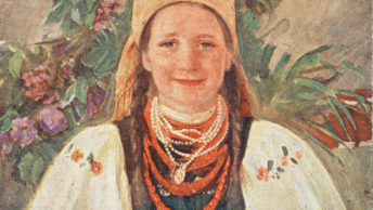 Łowicka chłopka. Pocztówka z początku XX wieku.