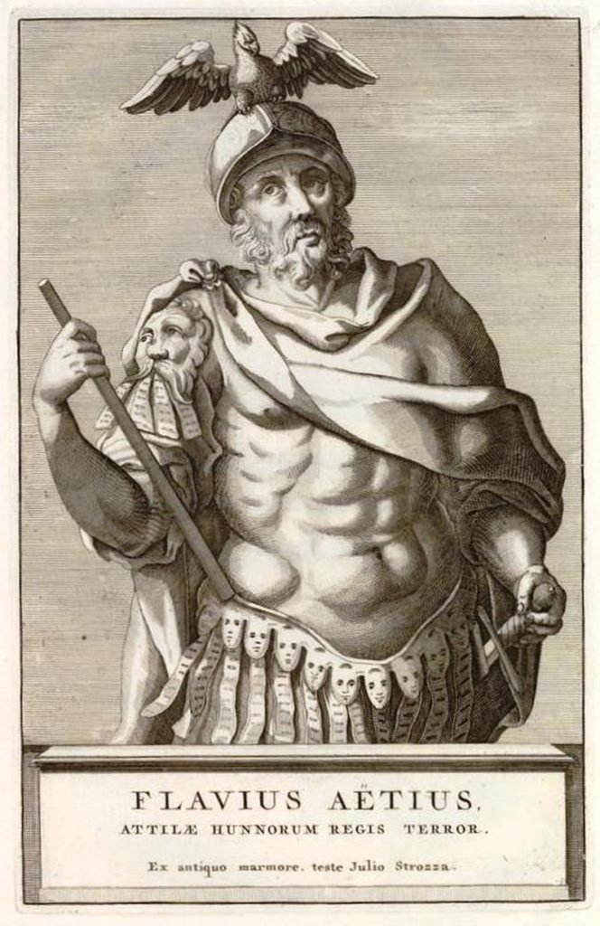 Pochodzące z XVIII wieku wyobrażenie Flawiusza Aecjusza (Julio Strozza/domena publiczna).