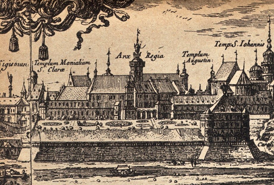 Zamek Królewski w Warszawie na miedziorycie Erica Dahlbergha z 1656 roku (domena publiczna).