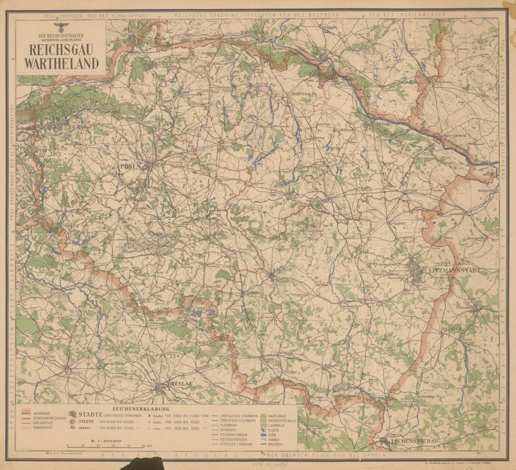 Niemiecka mapa Kraju Warty z okresu II wojny światowej (domena publiczna).