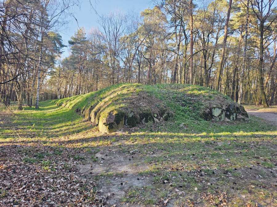 Kujawska „piramida” w Wietrzychowicach. W kamiennej przerwie od czoła grobowca znajdowała się niegdyś drewniana kaplica kultu pośmiertnego. Fot. Adrian Pogorzelski (materiały prasowe).