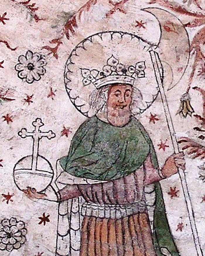 Średniowieczne wyobrażenie Olafa II Haraldssona (domena publiczna).
