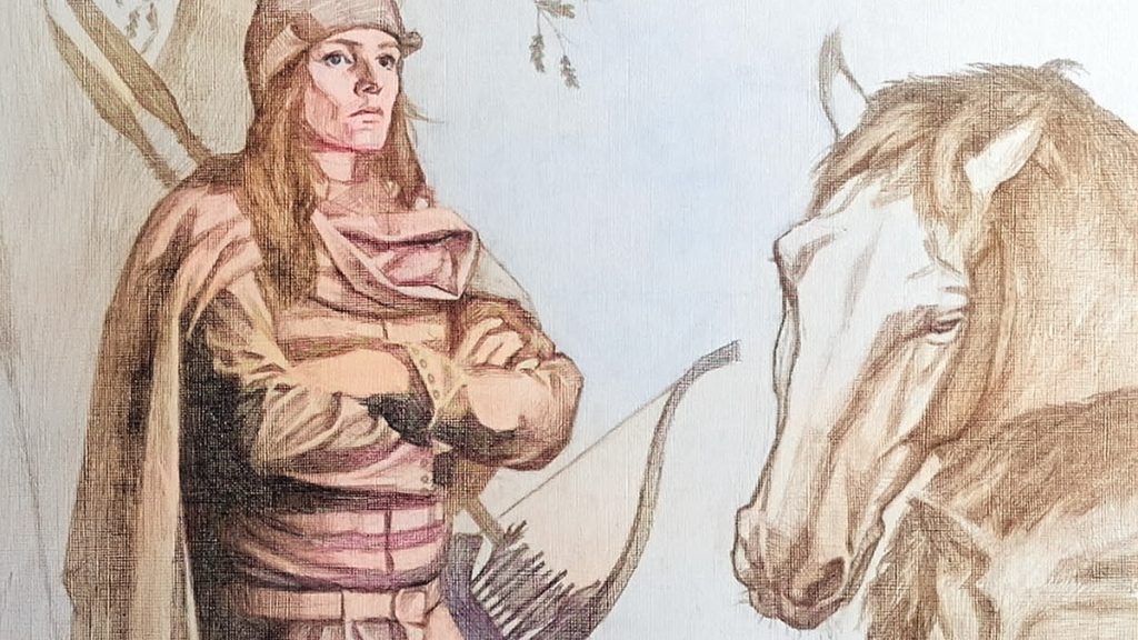 Wojowniczka z Birki. Rekonstrukcja sylwetki wg T. Valeriego (koloryzacja - WH).