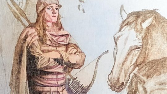 Wojowniczka z Birki. Rekonstrukcja sylwetki wg T. Valeriego (koloryzacja - WH).