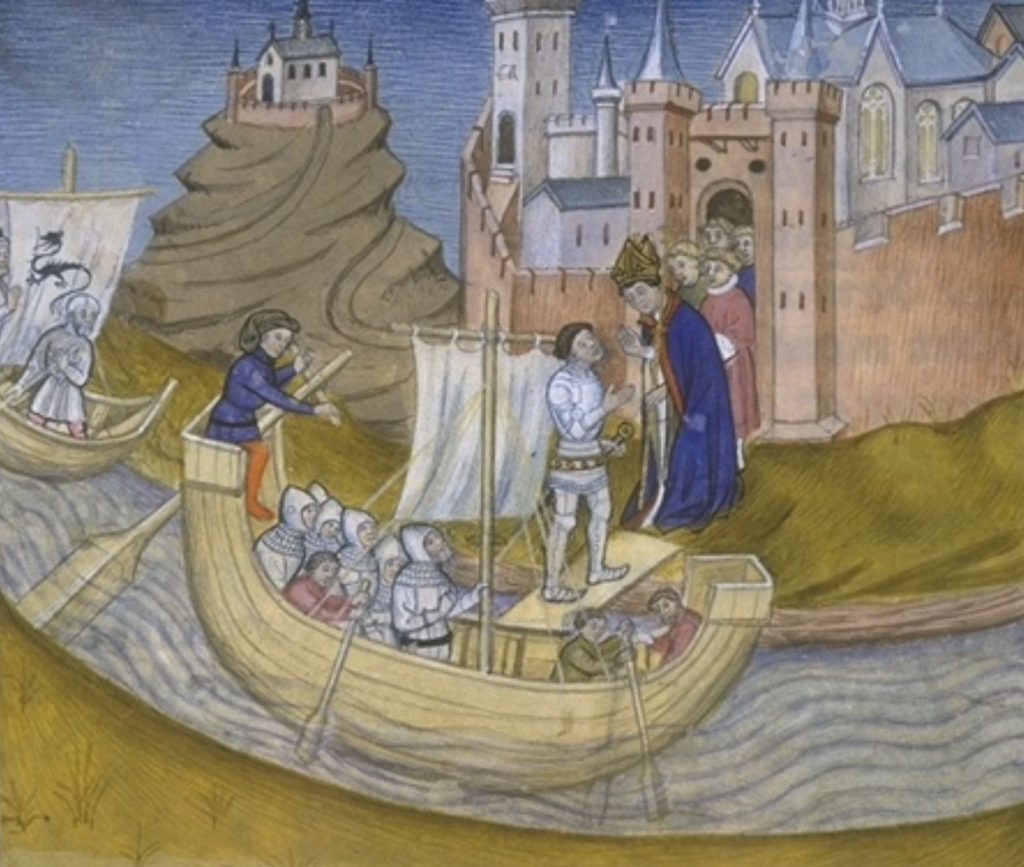 Arcybiskup Rouen negocjujący z Rollonem. Miniatura XIV-wieczna.