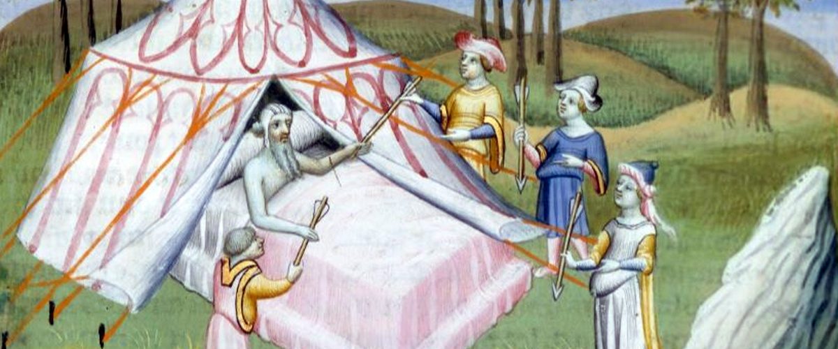 Czyngis-Chan na łożu śmierci. Europejska miniatura z XV wieku.