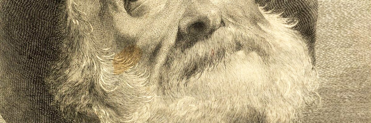 Modlący się starzec. Grafika XVIII-wieczna.