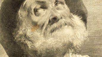 Modlący się starzec. Grafika XVIII-wieczna.