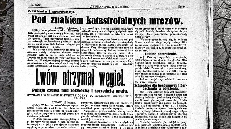 Szczyt mrozów 1929 roku opisywany przez lwowską prasę.